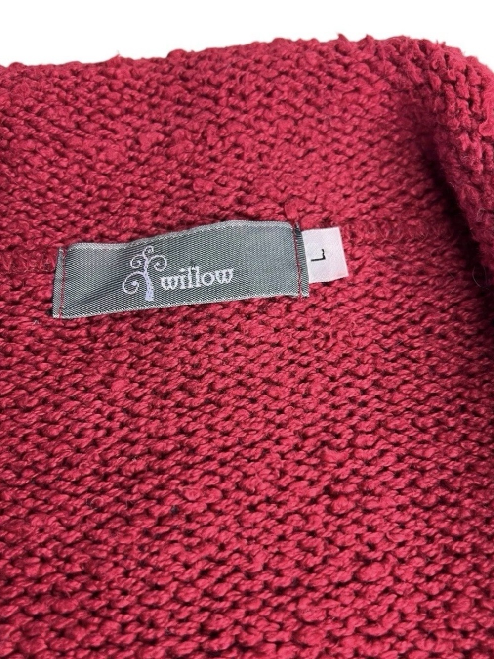 Willow Red Cotton Knit Cardigan Sweater Wood Buttons Cottagecore L Made USA E-4 - Picture 4 of 8